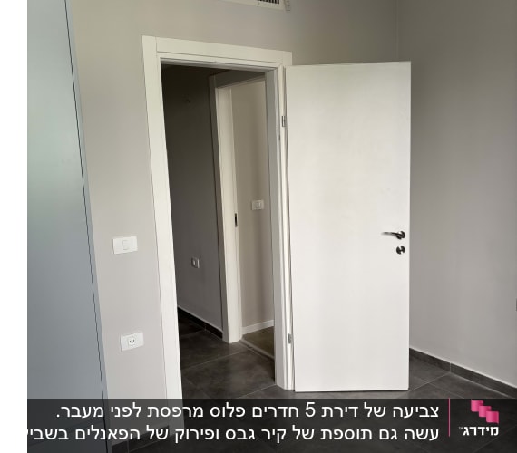 חדר צבוע עם דלת פתוחה ורצפת אריחים אפורים